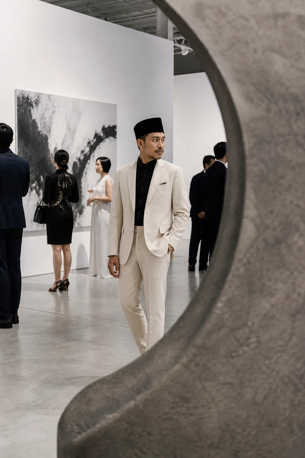 Tradisi dalam ruang baharu — Sut tanpa kolar krim lembut · sutera hitam